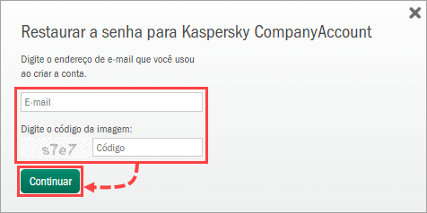 Recuperação de senha no Kaspersky CompanyAccount