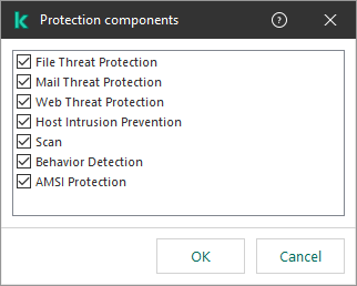 A window with the list of application components. The exclusion applies to the operation of selected components only.