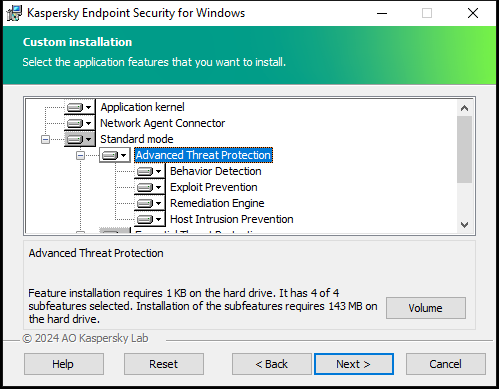 Installer window with a list of components that a user can select.