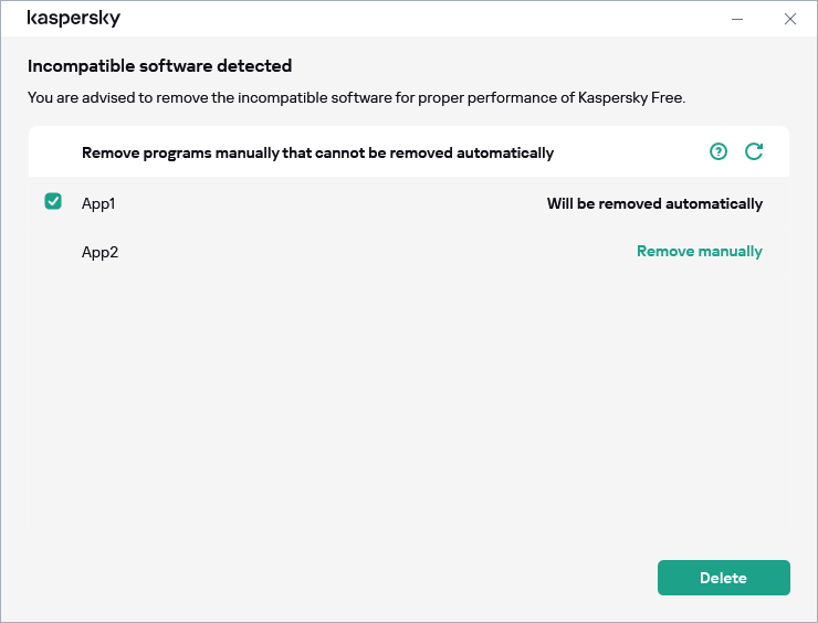 Window with the list of incompatible applications