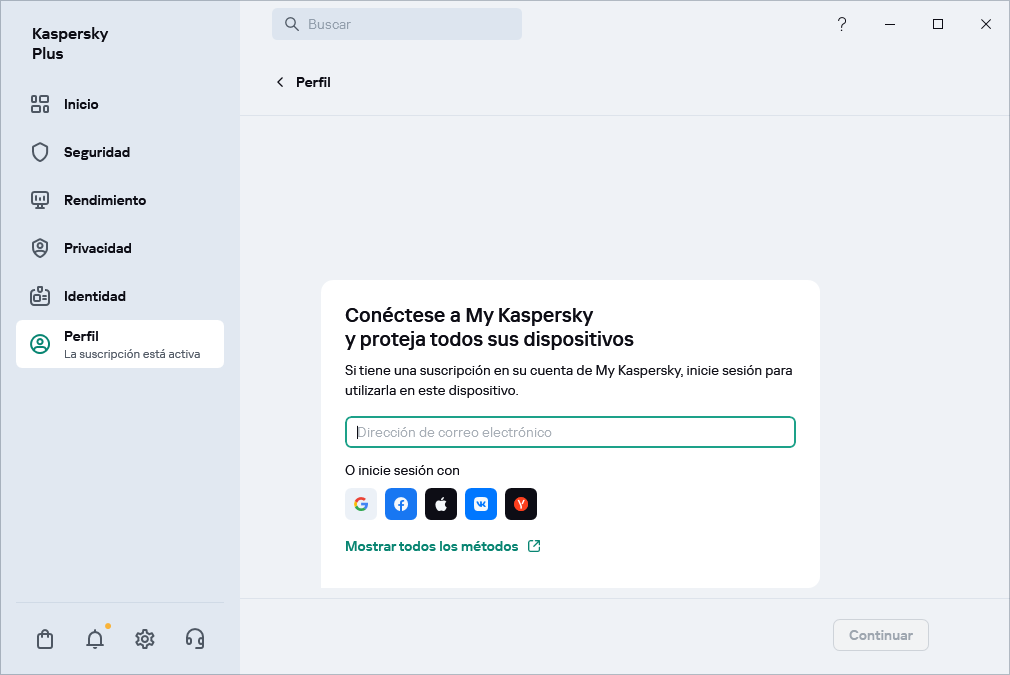 Paso en el que puede conectarse a My Kaspersky