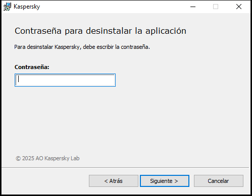 Ventana para ingresar una contraseña para desinstalar la aplicación