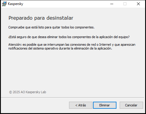Ventana para confirmar la eliminación de la aplicación