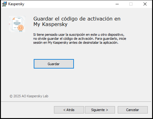 Ventana que le pregunta si desea guardar una suscripción en My Kaspersky
