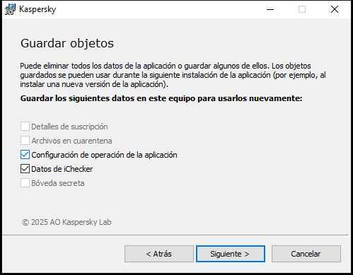 Ventana para guardar la configuración al desinstalar una aplicación