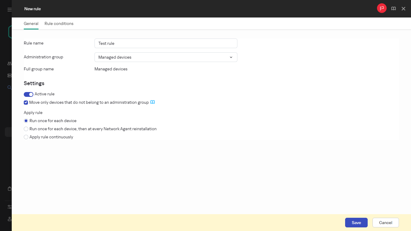 The new rule creation window.